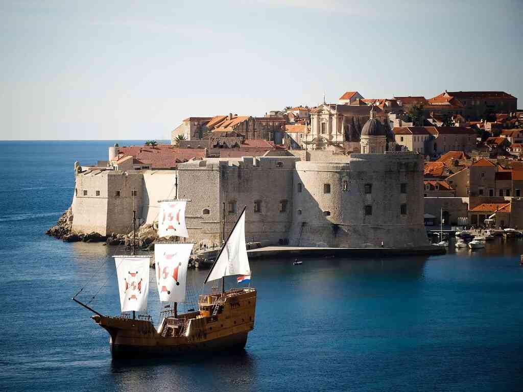 Traditional sailing ship Karaka on the Adriatic beside Dubrovnik
