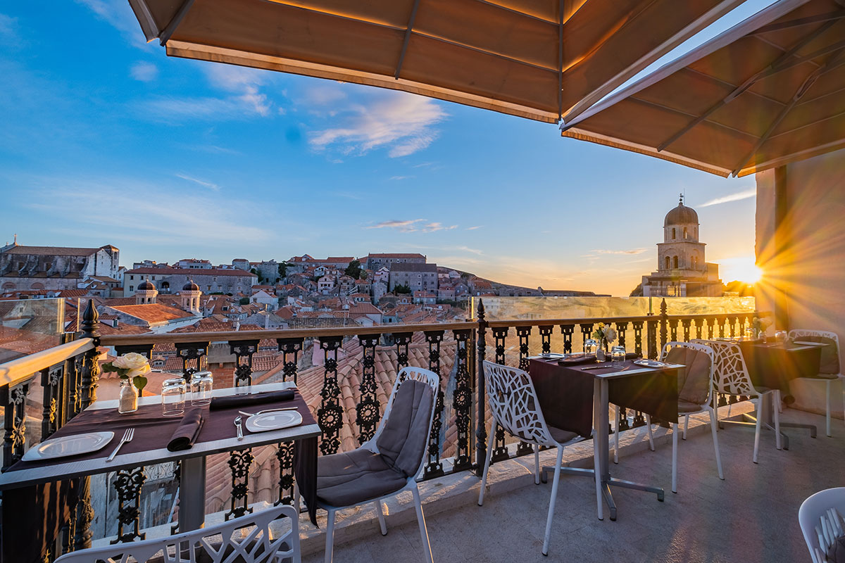 A table set with local dishes in Dubrovnik